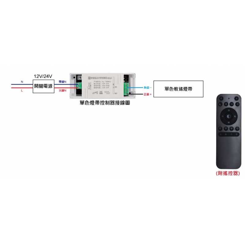 單色軟條燈帶專用遙控驅動電源DC12V/24V共用-附遙控器 QC-16901A