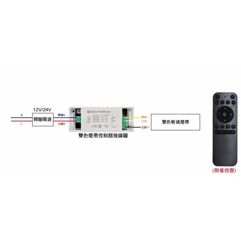 雙色軟條燈帶專用遙控驅動電源-DC12V/24V共用-附遙控器 QC-16902A